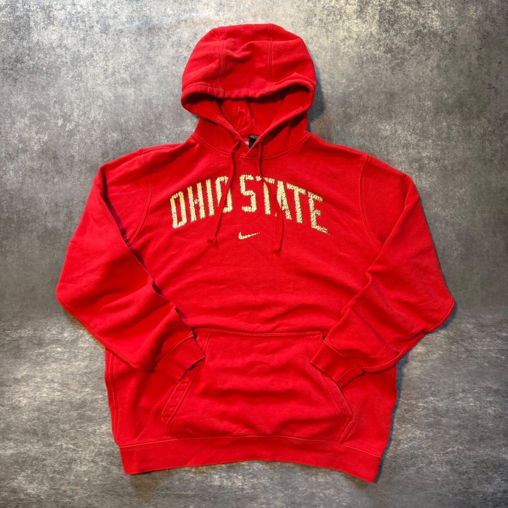Nike Ohio State Buckeyes Hoodie Mens Large Red Center Swoosh Pullover Sweatshirt